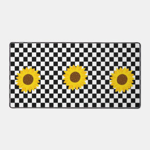 Motif de fleur à carreaux de tournesol noir et bla