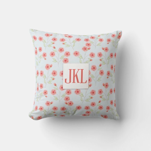Motif de fleur de corail, Coussin de jet 16" x 16" (Recto)