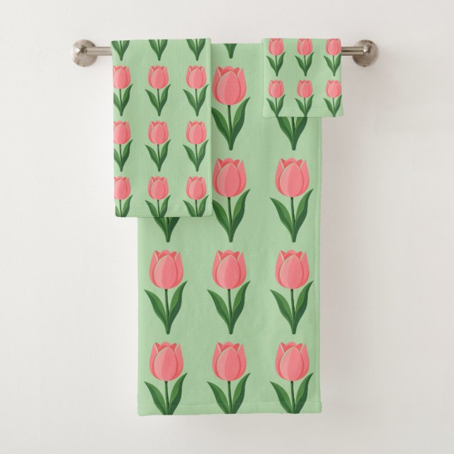 Motif de fleur de tulipe rose moderne sur fond ver (En situation)