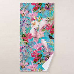 Motif De Fleur D'Oiseau Et D'Orchidées Rose Tropic
