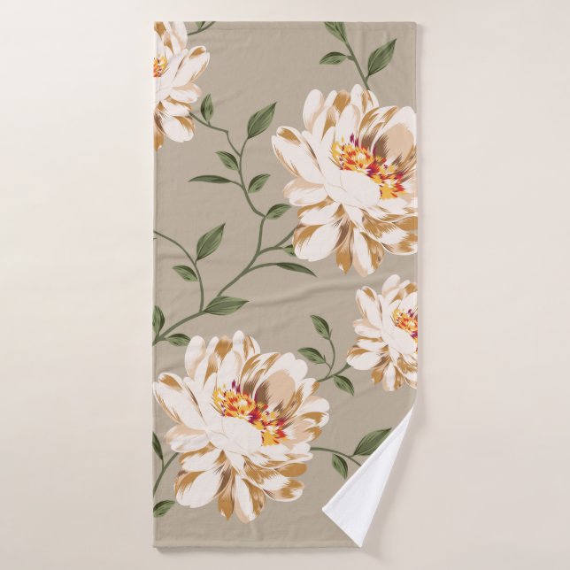motif de fleur marron sur fond bleu (Serviette de bain)