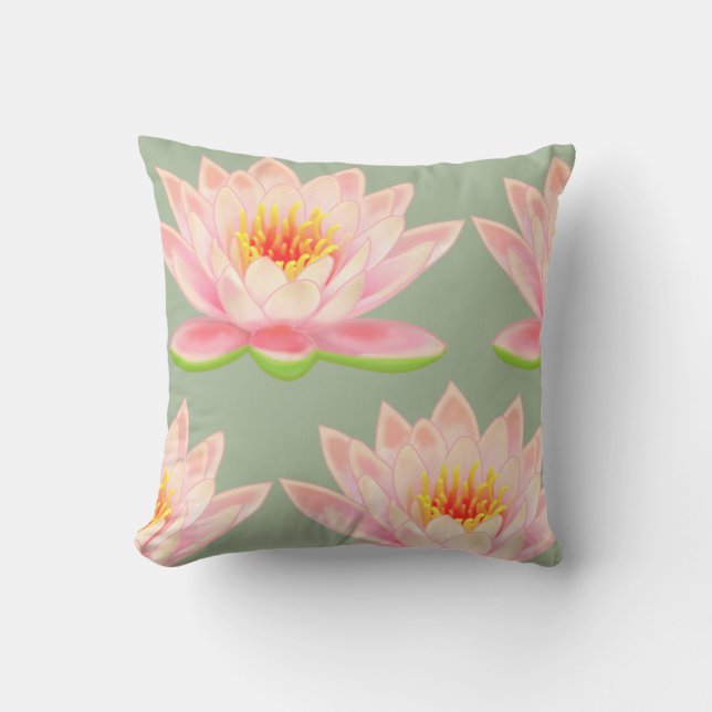 Motif de fleur rose sur un coussin décoratif vert  (Recto)