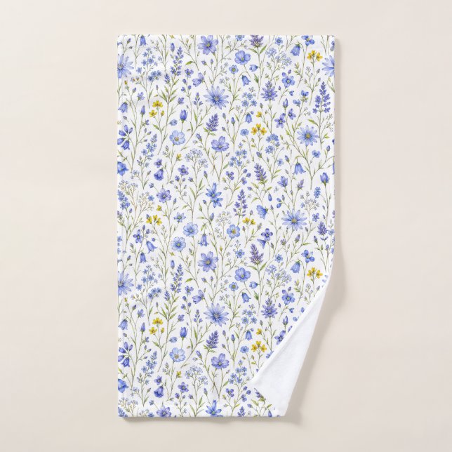Motif de fleur sauvage aquarelle bleu jaune vert (Serviette à main)