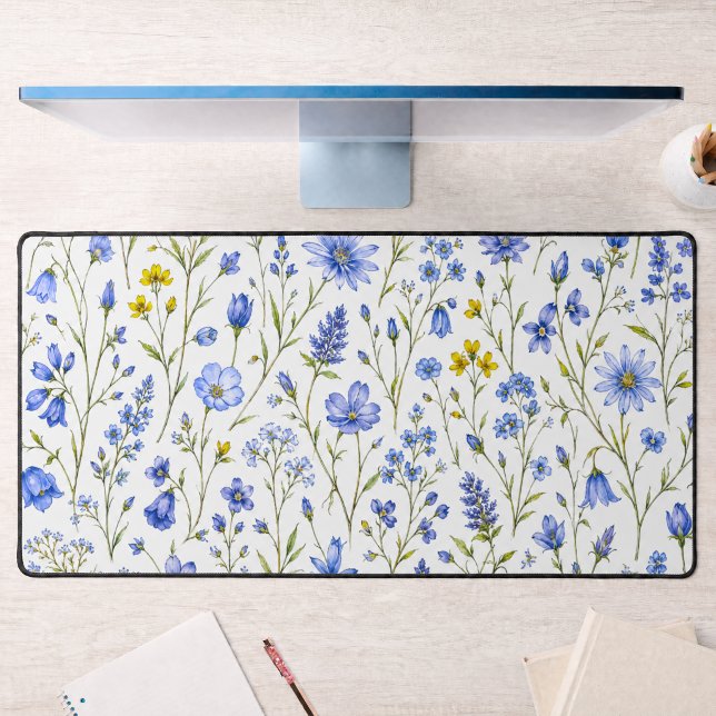 Motif de fleur sauvage aquarelle bleu jaune vert (Créateur téléchargé)