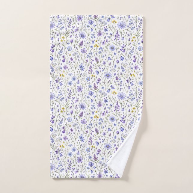 Motif de fleur sauvage aquarelle bleu violet jaune (Serviette à main)