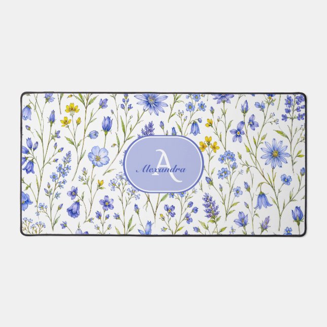 Motif de fleur sauvage aquarelle bleue avec nom pe (Recto)