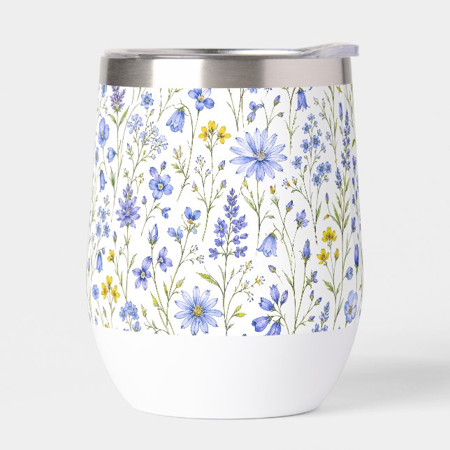 Motif de fleur sauvage aquarelle jaune bleu vert (Gauche)