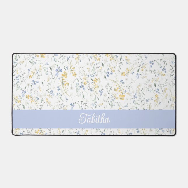 Motif de fleur sauvage bleue et jaune avec nom per (Recto)