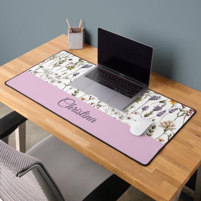Motif de fleur sauvage rose violet élégant Nom per (Bureau 2)