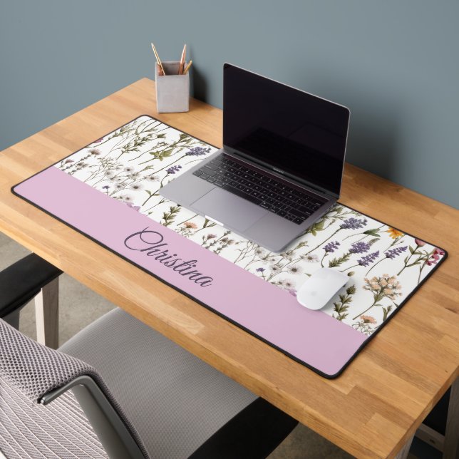 Motif de fleur sauvage rose violet élégant Nom per (Bureau 2)