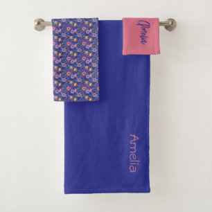 Motif de fleur sauvage simple corail bleu nom