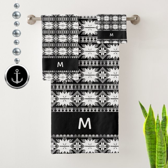 Motif de fleurs abstraites sur monogramme noir et  (Créateur téléchargé)