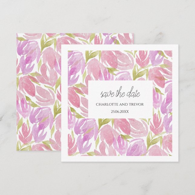 Motif de fleurs aquarelles rose fuchsia violet (Devant / Derrière)