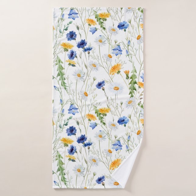 Motif de fleurs bleu et jaune (Serviette de bain)