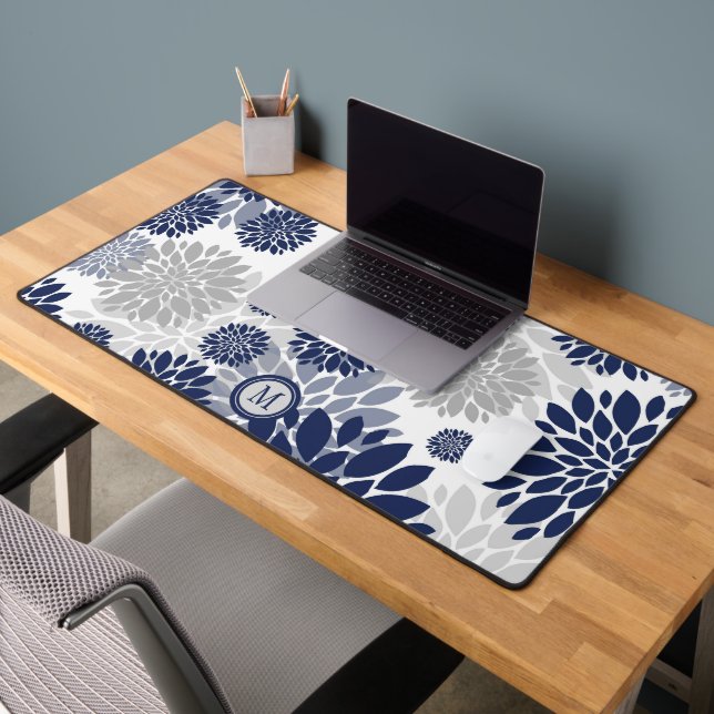 Motif de fleurs bleu gris de la marine moderne (Bureau 2)