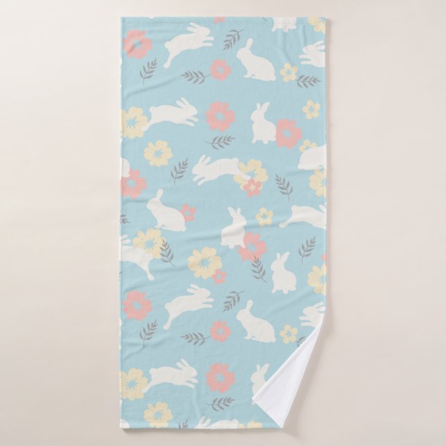 Motif de fleurs de lapins mignons (Serviette de bain)