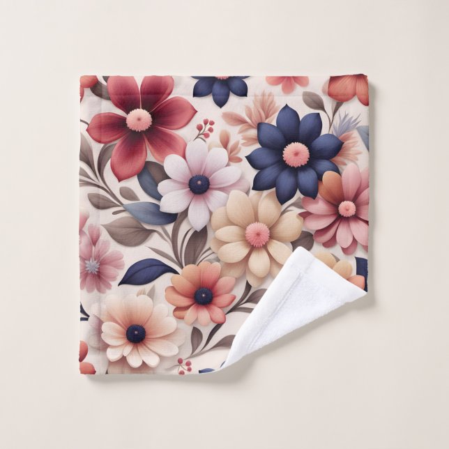Motif de fleurs et de feuilles gras rose (Gant de toilette)