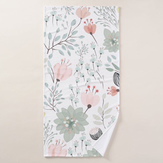 Motif de fleurs et feuilles en vert tropical et ro (Serviette de bain)