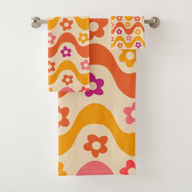 Motif de fleurs groovy mignon sur des vagues rétro (En situation)