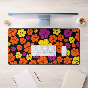 Motif de fleurs - Noir, Rose, Orange et Jaune