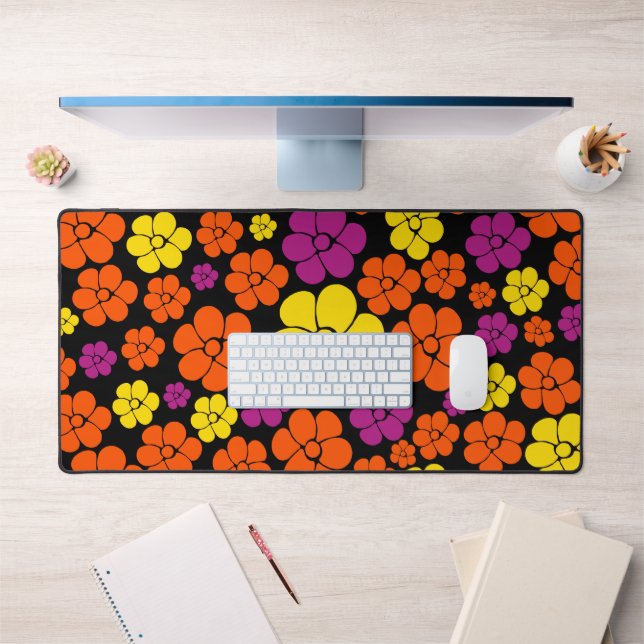 Motif de fleurs - Noir, Rose, Orange et Jaune (Bureau 1)
