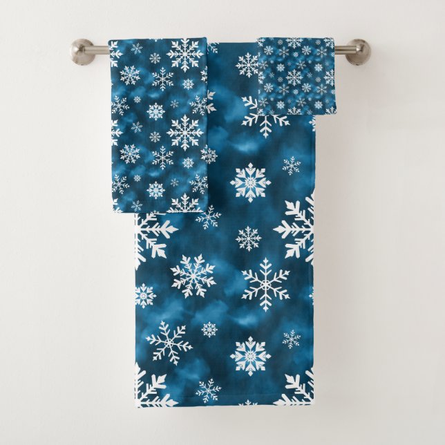 Motif de flocon de neige blanc sur hiver bleu (En situation)