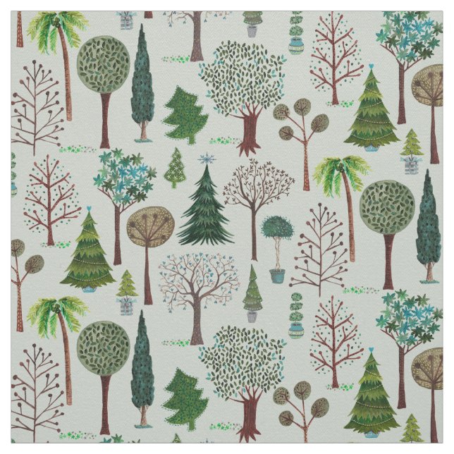 Motif de forêt d'arbres en bois | Tissu (Échantillon)
