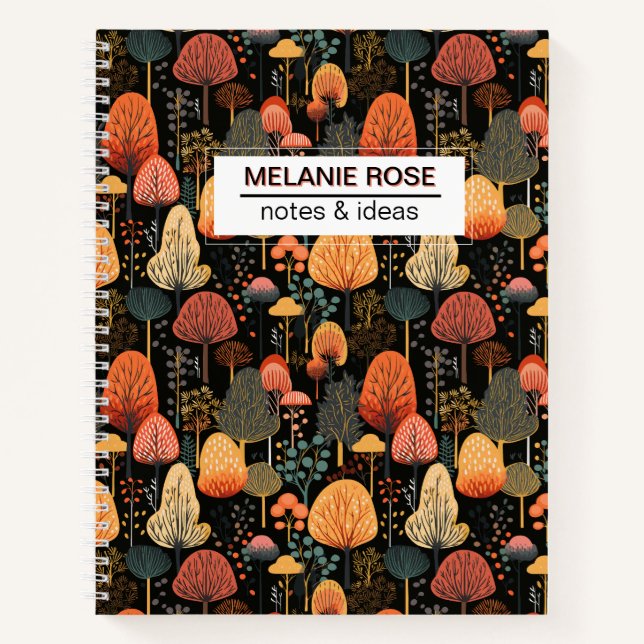 Motif de forêt de Doodle Fall | Carnet personnalis (Devant)