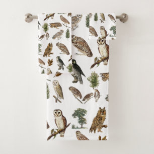Motif de forêt de l'aquarelle de la Chouette vinta