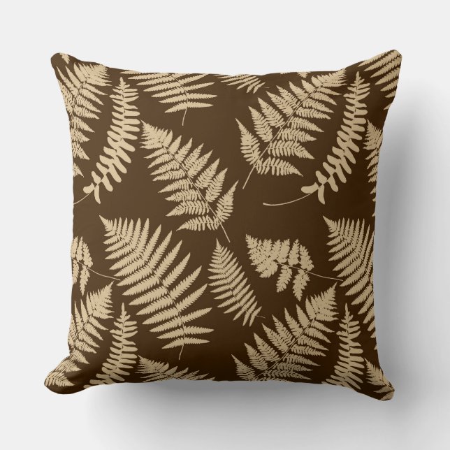 Motif de fougère de bois, marron et beige oreiller (Recto)