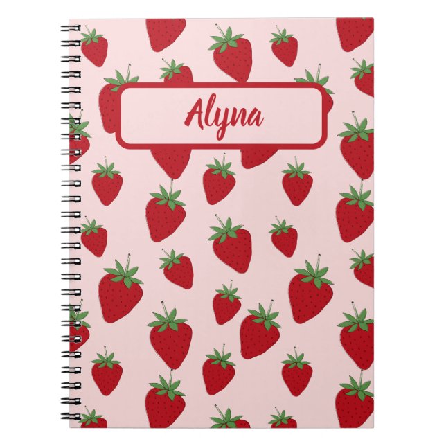 Motif de fraise rose pâtisserie Alyna Nom Carnet (Devant)