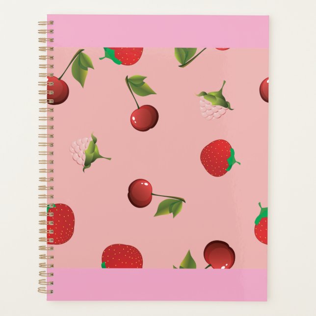 Motif de fraise rouge et de cerise sur fruit rose (Devant)