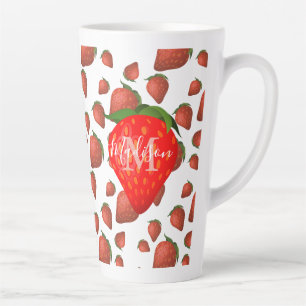 Motif de fraises Monogramme Nom initial Latte Mug