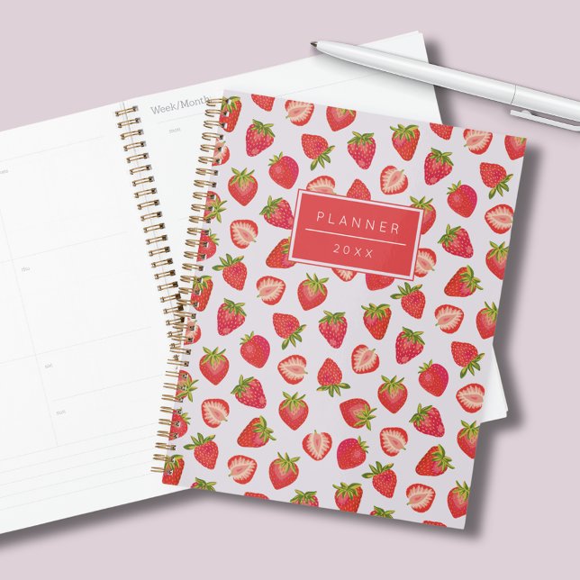 Motif de fraises personnalisé (Personalized strawberry planner with custom text.  Matching items available.)