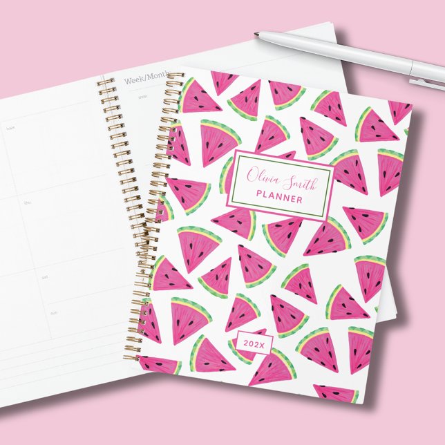 Motif de fruit d'été pastèque (Pink watermelon tropical fruit planner with custom text. Perfect for back to school or home office.)