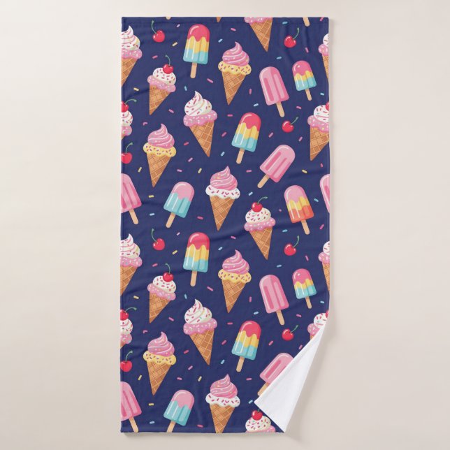 Motif de glace, de sucettes glacées et de cerises (Serviette de bain)