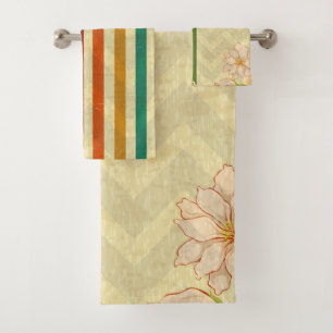 Motif De Grandes Tailles Colorées Et Fleurs Beiges