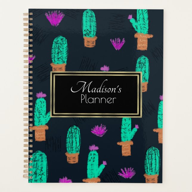 Motif de gribouillis de cactus monogrammé (Devant)