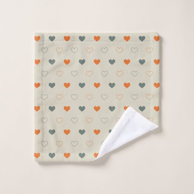 Motif de grille de cœurs orange et vert (Gant de toilette)