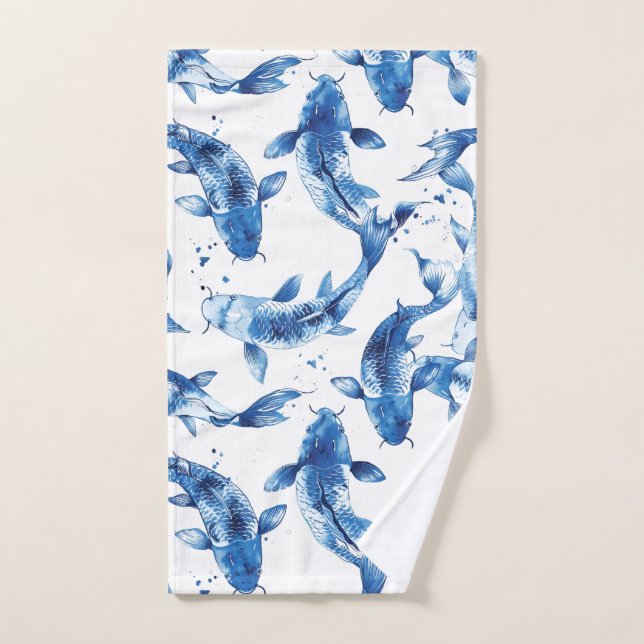 Motif de Koi indigo shibori (Serviette à main)