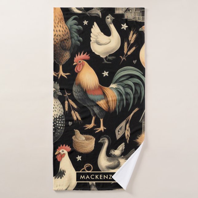 Motif de la ferme de poulet Retro (Serviette de bain)