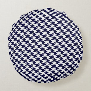 Motif de la Marine Blue Houndstooth Coussin rond