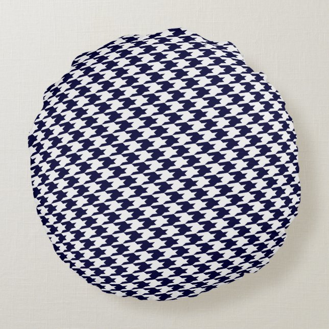 Motif de la Marine Blue Houndstooth Coussin rond (Dos)