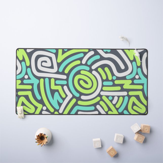 Motif de labyrinthe ondulé néon vert et cyan (Tableau pour enfants)