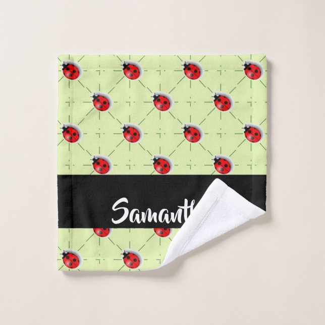 Motif de ladybugs de nom personnalisé (Gant de toilette)
