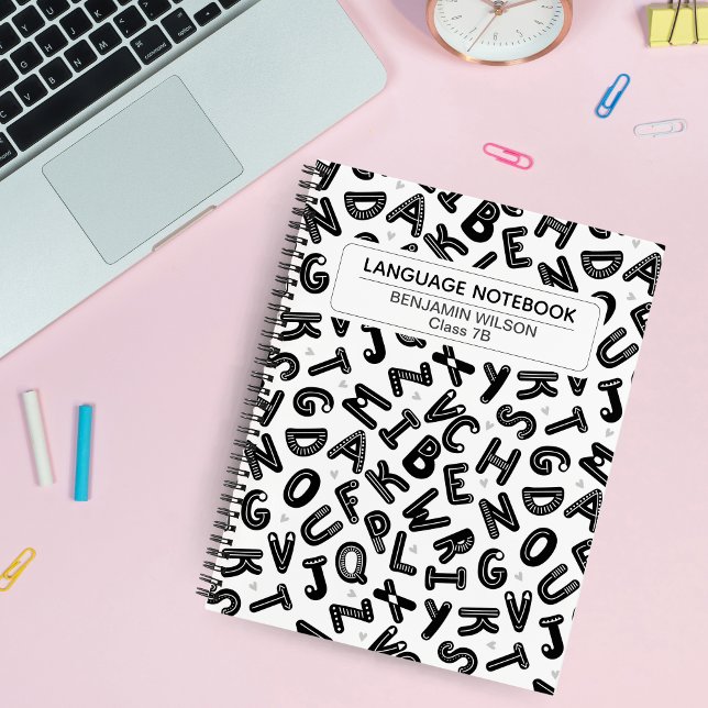 Motif de langue noire et blanche Carnet spiral (Black & White Language Pattern Spiral Notebook - Customizable Template )