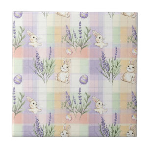 Motif de lapin de Pâques à carreaux pastel