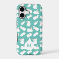 Motif de lapin mignon sur monogramme sarcelle