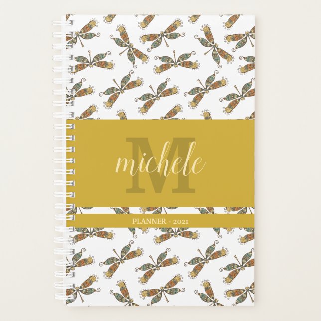 Motif de libellule élégant Monogrammé (Devant)