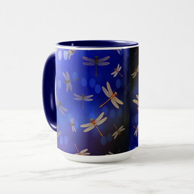 Motif de libellules bleues, Mug de café (Devant gauche)